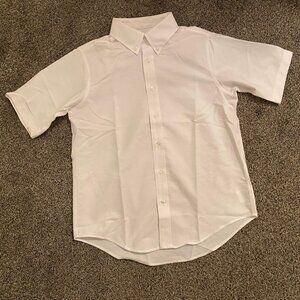 Boys' Lands' End Short Sleeve White Oxford Button Down Shirt, Size 14